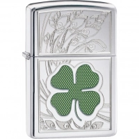 Зажигалка ZIPPO Classic «Клевер» с покрытием High Polish Chrome купить в Чите